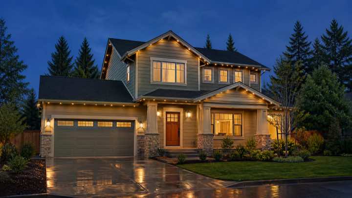 The same home warm white on an ordinary evening